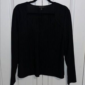 Marc New York Black Ribbed V-Neck Long Sleeve Top